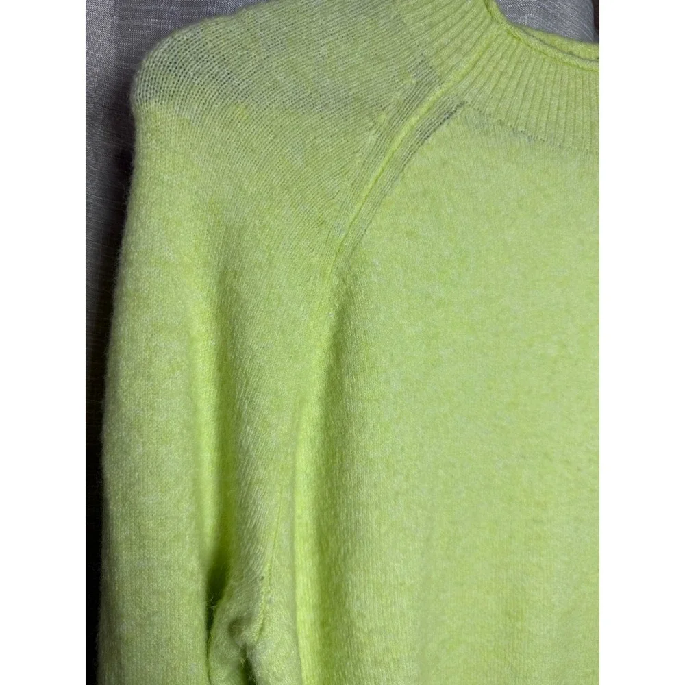J. Crew Mock Neck Sweater Women's M Neon Yellow Merino Wool Blend Pullover - Picture 3 of 9